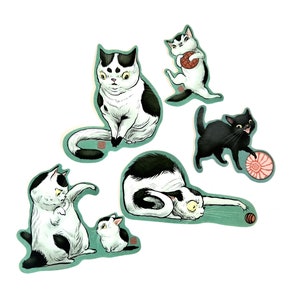 Best kitty sticker pack- 5 vinyl feisty cat stickers by Mab Graves