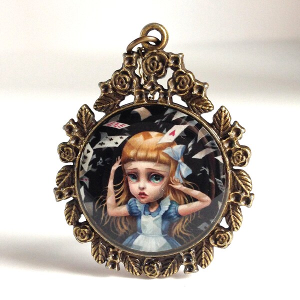 Alice and the Shower of Cards - special edition Alice in Wonderland printed cameo necklace by Mab Graves
