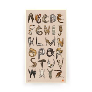 Meowphabet - Cat Alphabet - Open Edition offset press -you choose size-8x14.5 or 12x21.5- print by Mab Graves -unframed