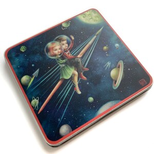 Mini Colored Pencil tin set Space Kids Up to the Moon pocket sized art kit tin Mab Graves image 2