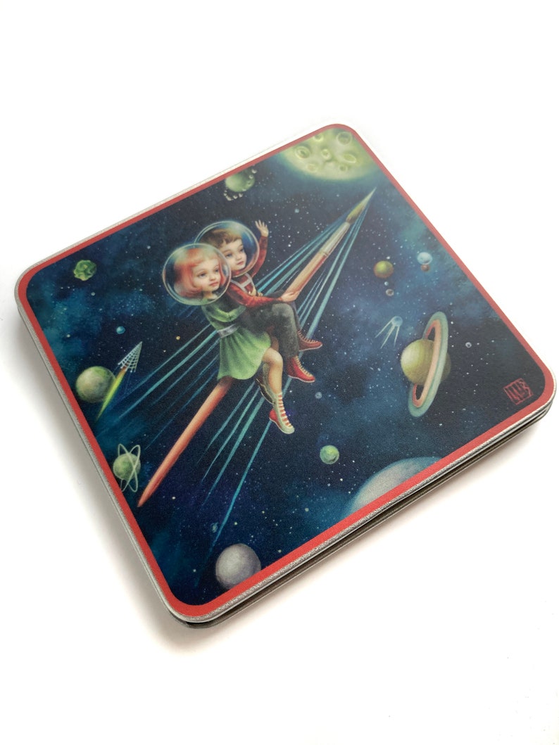 Mini Colored Pencil tin set Space Kids Up to the Moon pocket sized art kit tin Mab Graves image 2