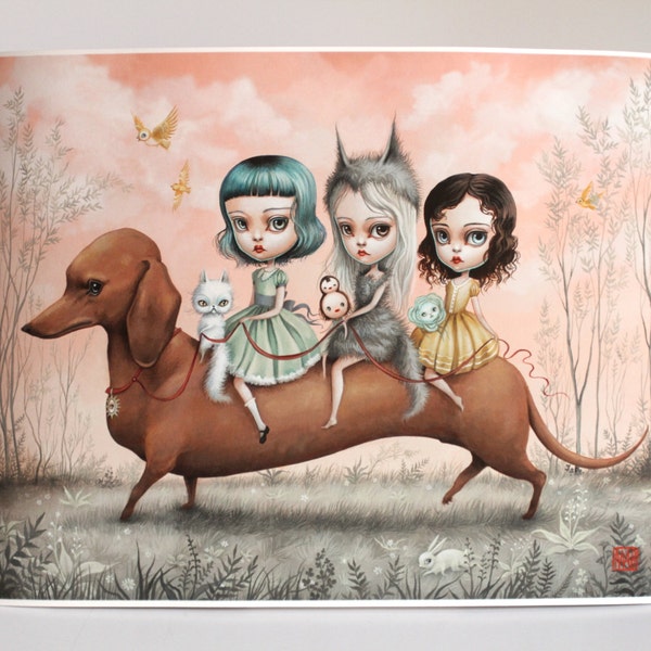 LAST ONE The Runaways  - Limited Edition signed numbered 11x14 Pop Surrealism Fine Art Print - by Mab Graves -unframed