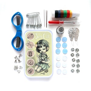 Sew Cute-  On the Go Sewing Kit- Piece-pocket sized Mending Tin-Mab Graves