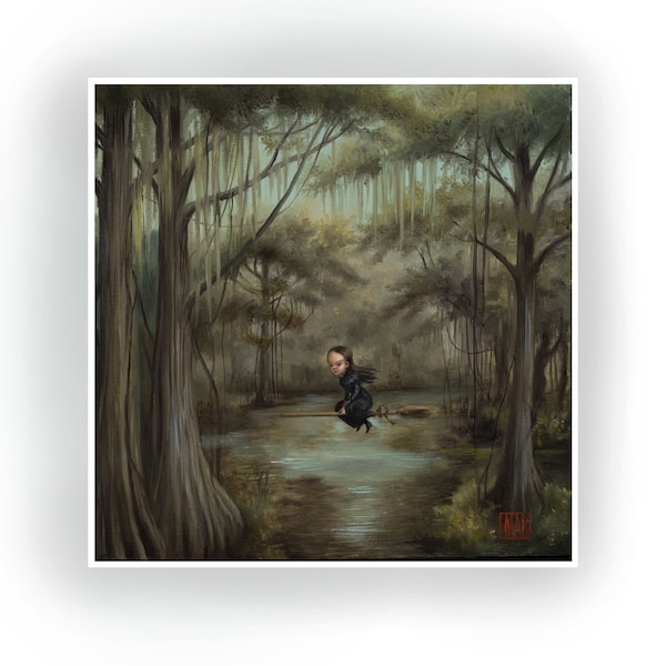 Tanith and her Broom- 5 x 5 Mini Fine Art Print by Mab Graves