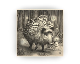 Mushroom Boar- 5 x 5 Mini Art Print by Mab Graves