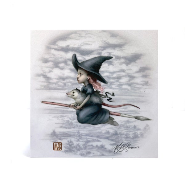 Brush Witch- 5 x 5 Mini Art Print door Mab Graves