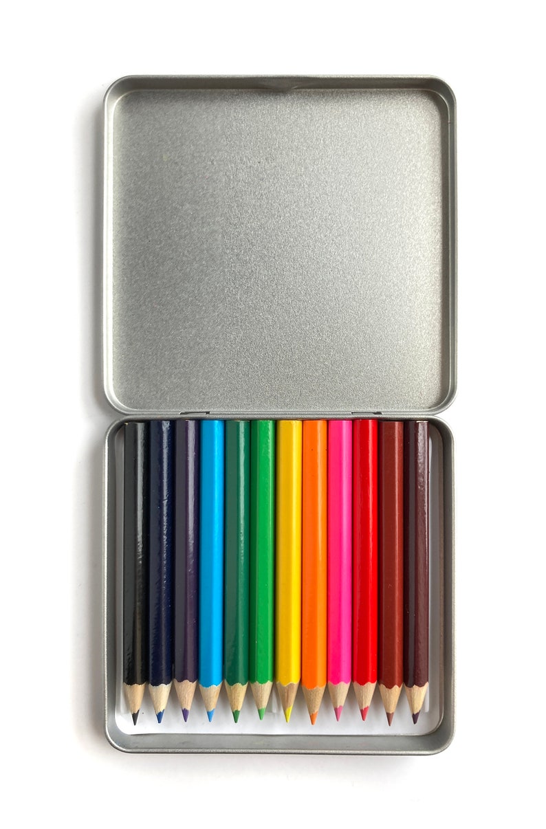 Mini Colored Pencil tin set Space Kids Up to the Moon pocket sized art kit tin Mab Graves image 6