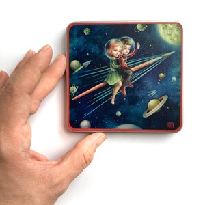 Mini Colored Pencil tin set Space Kids Up to the Moon pocket sized art kit tin Mab Graves image 5