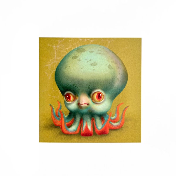 The Pouty Squid- Octopus 5 x 5 Mini Art Print by Mab Graves