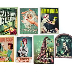 Last ONE Retro Cleaning Labels - DIY Household, Sustainable Living (Set of 7) L