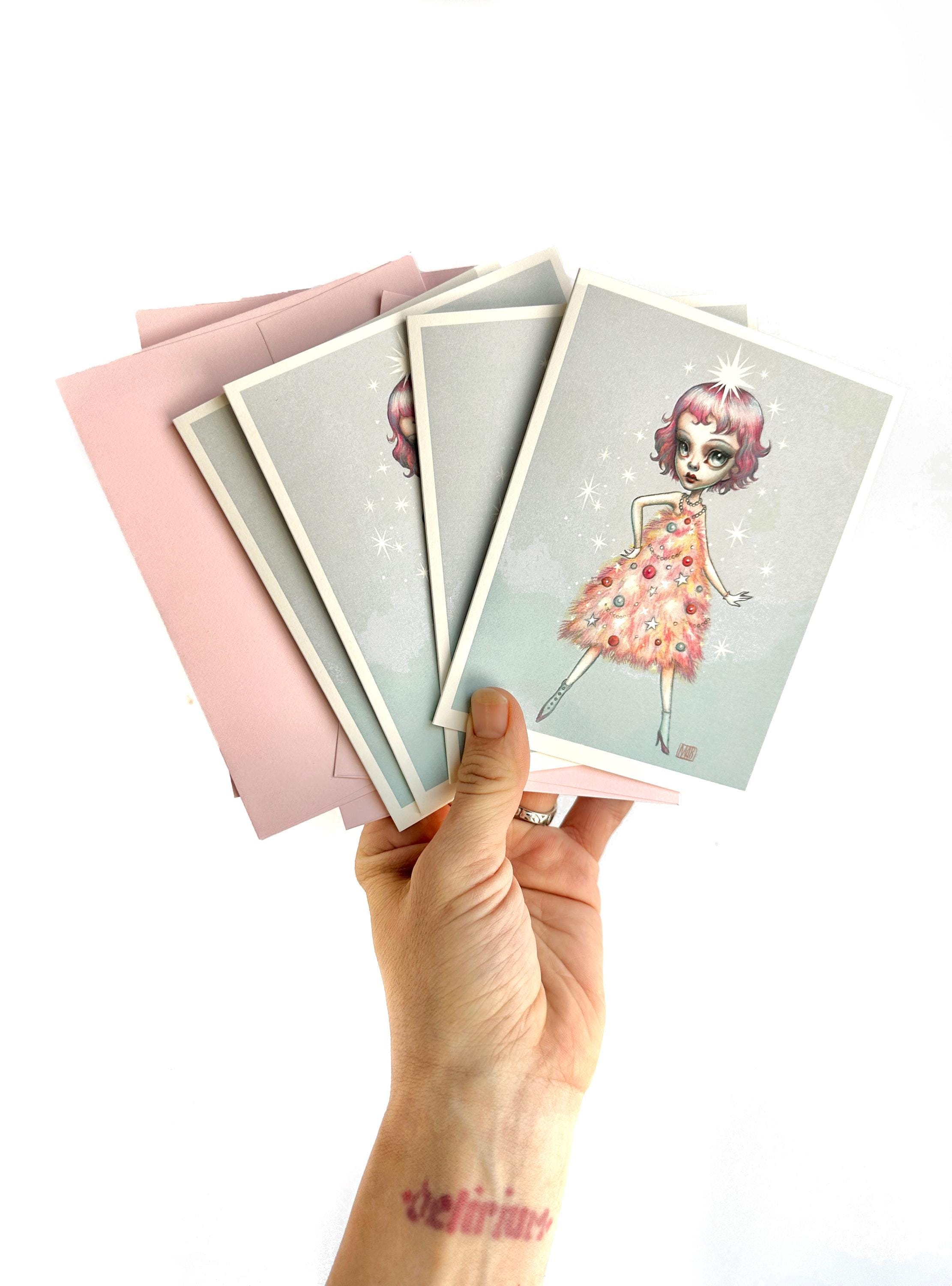 Pixie Tree Card Collection - New Old Stock set of FOUR blank note cards Notecards - by Mab Graves