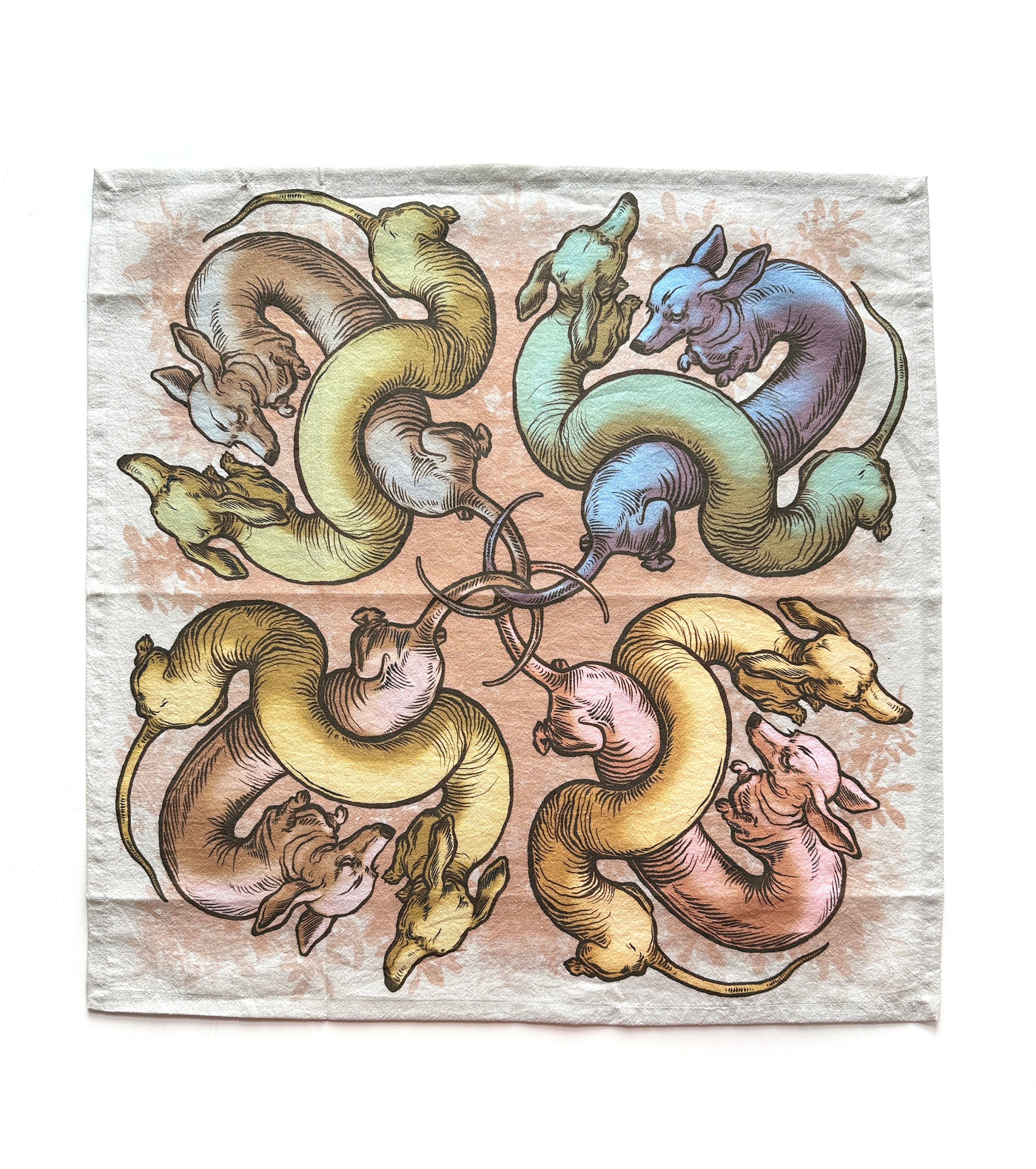 Doxie Wrap Towel- Limited Edition colorway - screen printed-100% Cotton towel- by Mab Graves