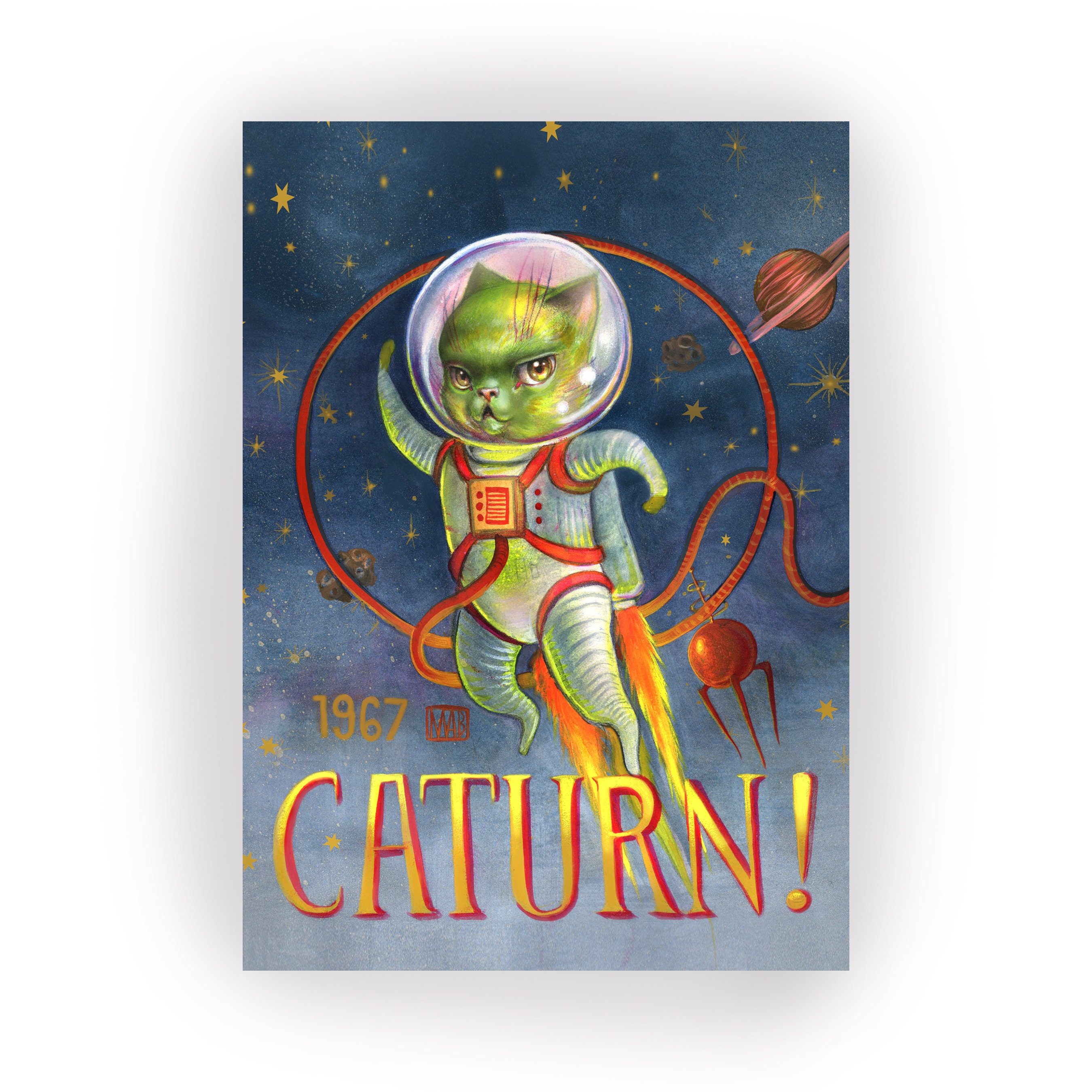 Last ONE Caturn Invasion 5 x 7 Mini Art Print by Mab Graves
