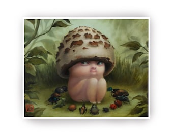 The Mushroom Fairy-Signed - limited edition - 8x10  -Pop Surrealism Fine Art Print - by Mab Graves
