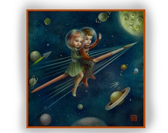 Space Kids- 12x12 Limited Edition signed numbered  Pop Surrealism Fine Art Print - by Mab Graves