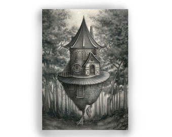 The Tower - Baba Yaga Chicken House-5 x 7 Mini Art Print - by Mab Graves