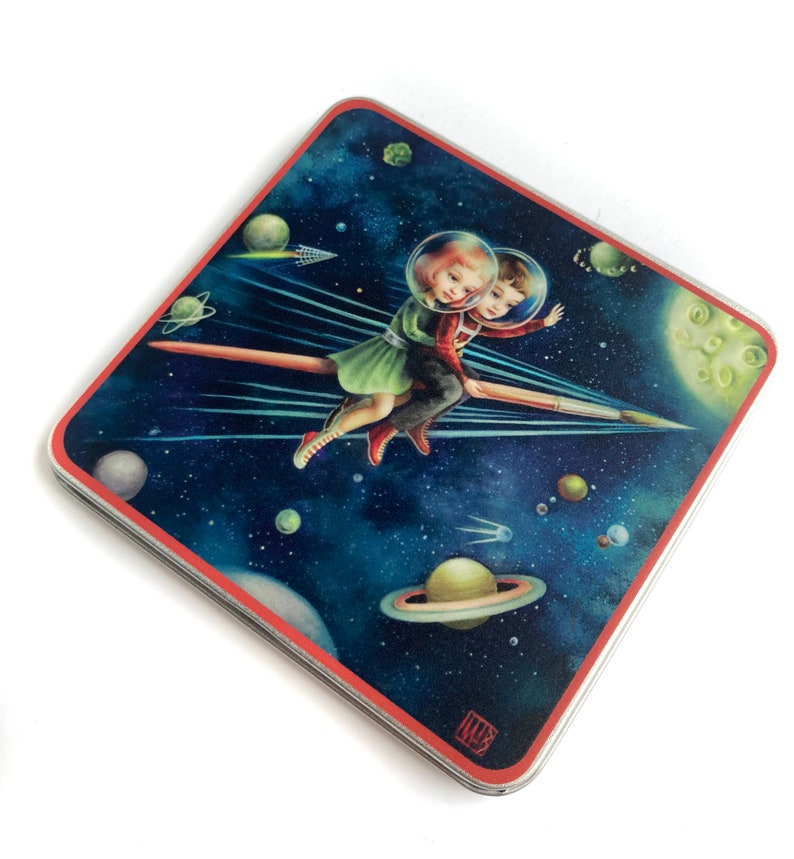 Mini Colored Pencil tin set Space Kids Up to the Moon pocket sized art kit tin Mab Graves image 4