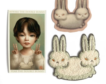 Chenille Patch Gift Set -  Beware the Double Bunny -  BTS Army patch, sticker and print set - by Mab Graves