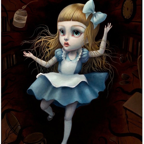 Alice Falling- Limited Edition Alice in Wonderland signed numbered 8x10 pop surrealism Fine Art Print by Mab Graves