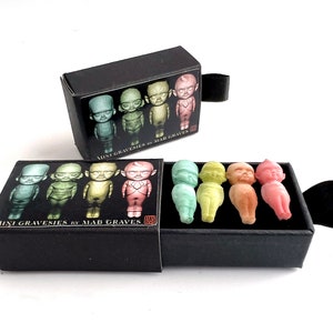 Micro Gravesies Set - ORIGINAL teeeeny tiny miniature Full set of four- hand painted by Mab Graves- Classic Monster