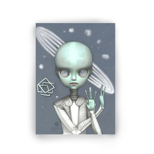 The Little Extraterrestrial Girl- 5 x 7 Mini Art Print - by Mab Graves