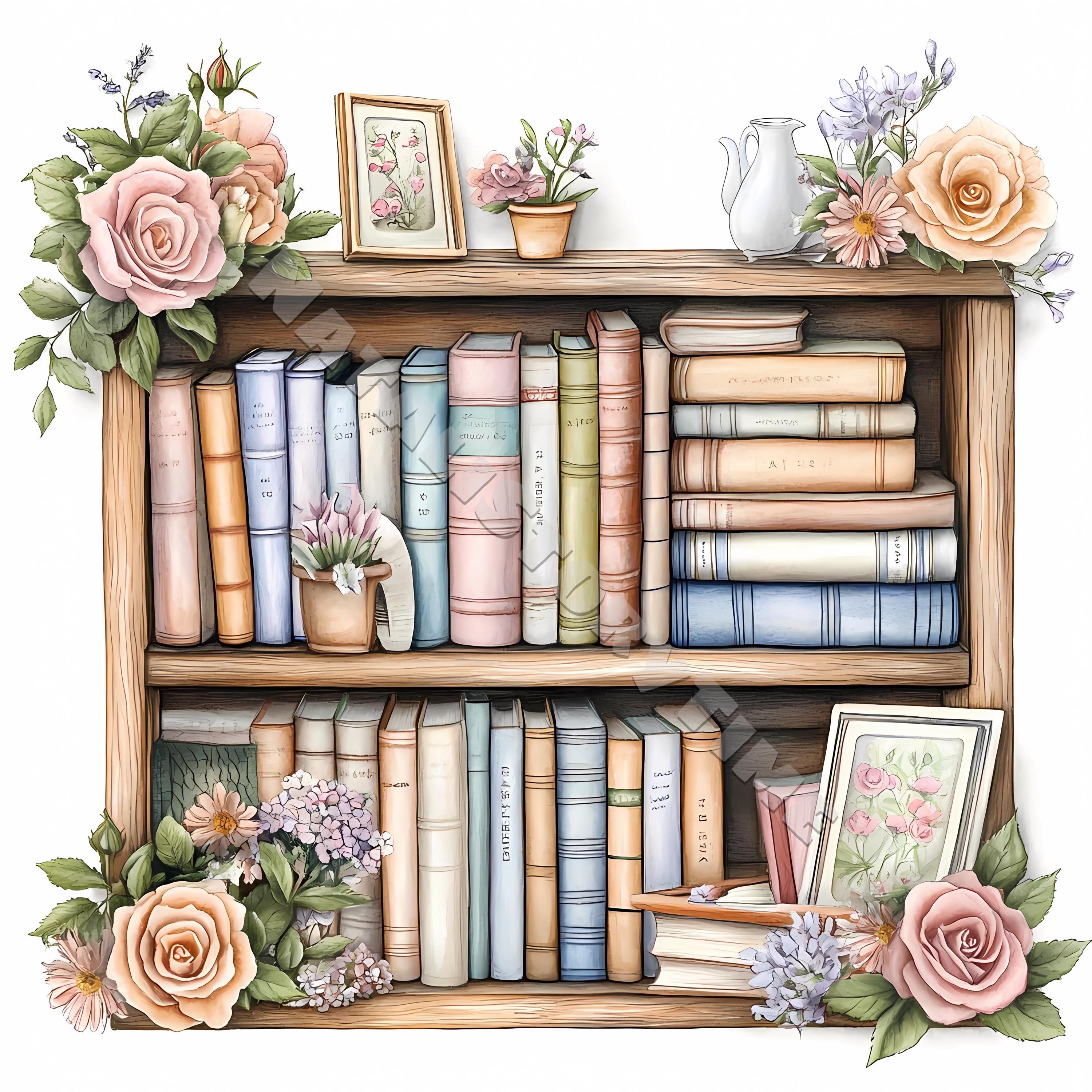 Shabby Chic Vintage Bookcase Clip Art Card Design 10 JPG Printable ...