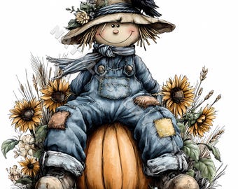 Espantalho caprichoso 10 JPG clipart de desenho animado para impressão em aquarela de alta qualidade em papelaria, diário de lixo, planejador de artesanato digital adesivo