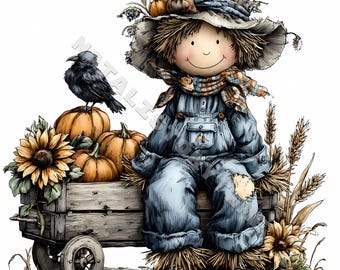 Espantalho peculiar de Halloween 10 clipart de desenho animado JPG para impressão em aquarela de alta qualidade em papelaria, diário de lixo, planejador de artesanato digital adesivo