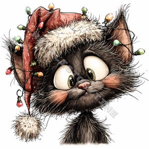 Quirky Christmas Cat 10 JPG Clipart Whimsical Funny animals Silly Holiday cats illustration xmas Sublimation graphics DTF Santa kitten