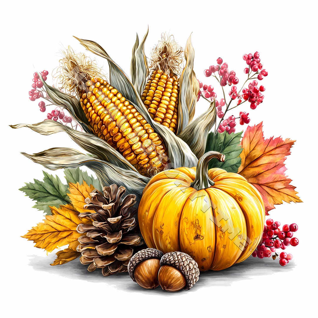 Fall Pumpkin Harvest Clipart Card Design 10 JPG Printable Watercolor ...
