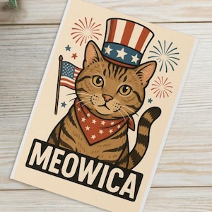 Carte du 4 juillet Carte de voeux Meowica Patriotic Cat Fête de l'indépendance des États-Unis