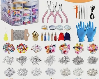 Kit para fabricação de joias DIY com 2456 peças/caixa, incluindo miçangas, pingentes e ferramentas completas para artesanato, ideal para adultos e iniciantes.