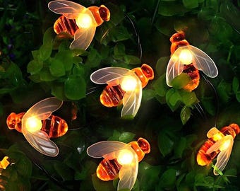 Solar Garden Lights, Honey Bee Fairy String Lights, 7M/24Ft 8 Mode Waterproof Outdoor/Indoor Garden Lighting for Flower Fence, Lawn