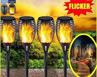 6 Pack Solar Flame Torch Lights Outdoor, Dual Use Flickering Flame Garden Light, Hanging Lantern Lights Auto On Off Waterproof Landscape Lighting Lawn