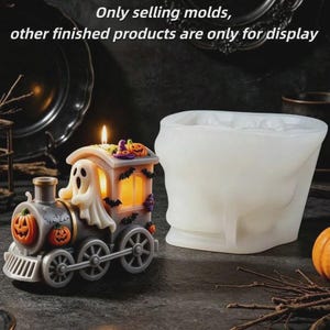 Moule en silicone et résine (1 pièce) pour Halloween : citrouille, fantôme, chauve-souris, train vintage, à faire soi-même. Moule de moulage fait main pour la fabrication de décorations.