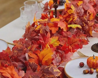 Höstlönnlövsgirlang, Thanksgiving höstdekor, 2 m rustik vinranka