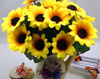 Real Touch Silicone Sunflower Bouquet | Wedding, Garden Decor