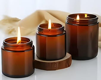 6 stuks amberkleurige glazen kaarspotten – 100 ml / 250 ml lege ronde potten met deksel voor doe-het-zelfkaarsen, waxmelts, zalfjes, lotion, cosmetische opslag