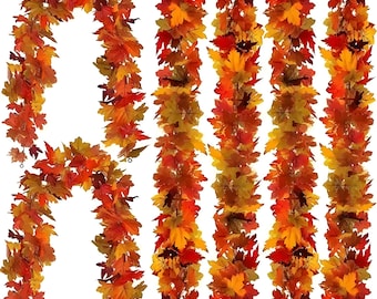 2M Artificial Fall Maple Leaf Garland Fake Plants Autumn Decor Leaves Vine for Thanksgiving Halloween Festivals Wedding Decora