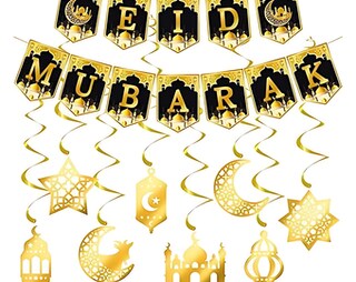 TUPARKA Decorazioni Ramadan Eid Mubarak – Banner E Ghirlande Stelle E Luna Glitter Oro/blu, Set Completo Per Feste