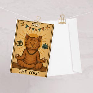 the yogi  Birthday Card - Cute Cat Lover Greeting Card, Funny Pet Birthday Wishes, Handmade Animal Birthday Invitation