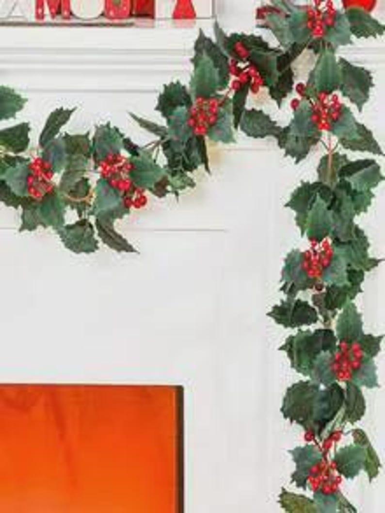 Rustic Holly Christmas Holly Garland – Rustic Artificial Greenery With Red Berries ...