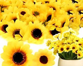 30-150Pcs Yellow Artificial Flower Heads Craft Floral Embellishments Wreaths Wedding Artificial Sunflower Flowers Decoration