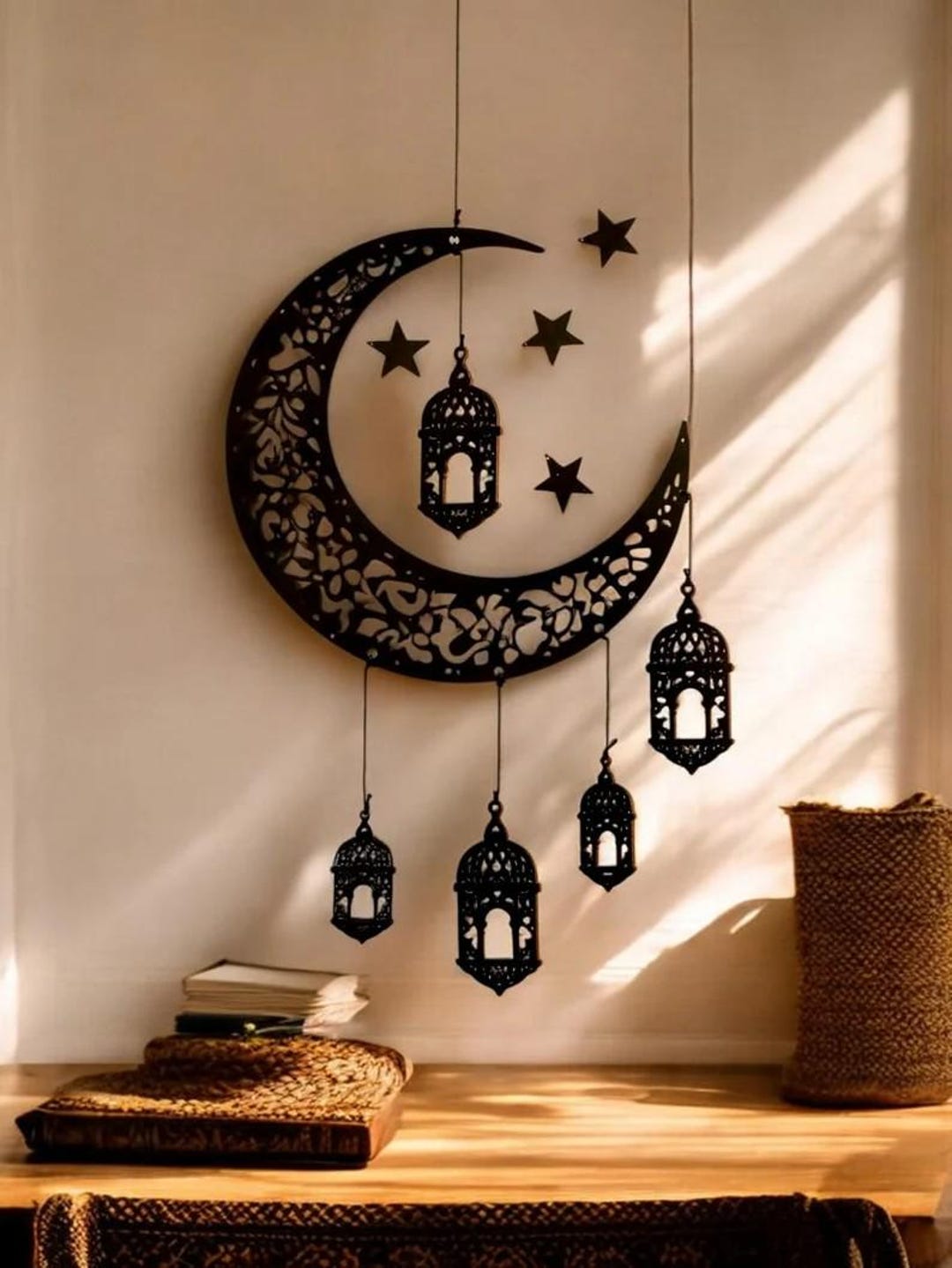 Ramadan decoratie houten deurbordje, Eid al-Fitr Ramadan maan ster
