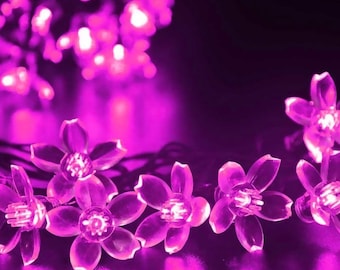Sakura Solar String Lights, Pink or Purple Cherry Blossom Decor