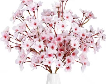 Pink Artificial Silk Cherry Blossom Flowers Branches Fake Peach Blossom Arrangement Accessory for Vase Home Wedding Table Decor