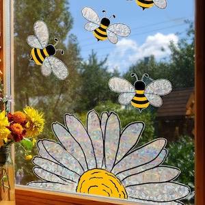 Sticker pour fenêtre belle abeille - Décalcomanie en verre amovible pour décoration de maison ou de bureau - Autocollant de fenêtre artistique pour le salon et la chambre à coucher