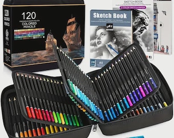 120 Colored Pencils with Sketchbook, Soft Core Art Set