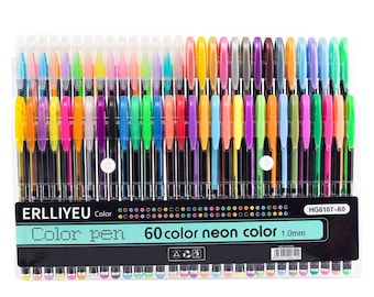 Glitter Gel Pen Set 60 Fine Point Assorted Neon Colors, Vibrant Art Supplies for crafting, Creative Drawing, Arts and Crafts
