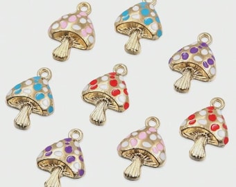 Enamel Mushroom Charms, Fairycore Jewelry Supplies, Woodland Pendants